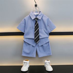 韩国男童夏装套装2024新款儿童洋气时髦衣服夏季西装短袖两件套潮