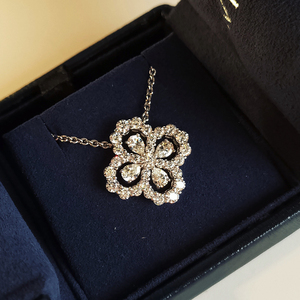 满钻四叶草项链女纯银镀18k金锁骨链hw海瑞温斯顿harry winston