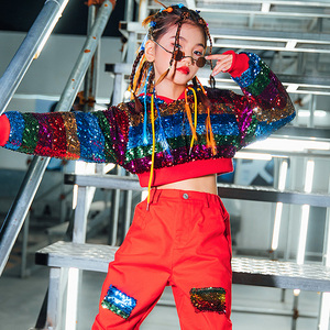 儿童爵士舞演出服女童舞蹈服架子鼓表演服装秋冬季帅气街舞套装潮