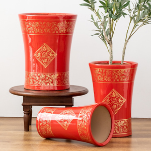 特大码花盆陶瓷中国风红色种花开富贵客厅落地深高金钱树特价清仓