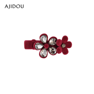 AJIDOU阿吉豆可爱时尚水钻花卉发夹新年礼物红色新款精致小