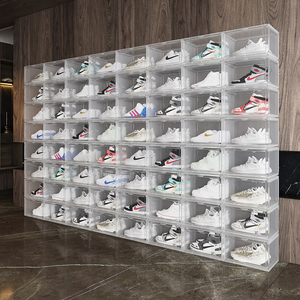 硬塑料鞋盒收纳盒透明aj球鞋侧开展示鞋墙折叠鞋柜鞋子神器亚克力