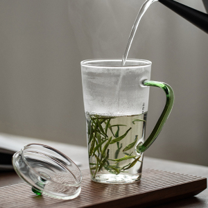 泡绿茶专用玻璃杯男女茶杯2022新款水杯大容量家用杯子带盖把茶具