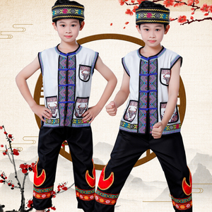男童马甲苗族少数民族舞蹈服彝族壮族舞台演出服葫芦丝演奏服
