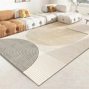跨境轻奢简约线条地毯棉麻底仿羊绒床边毯客厅卧室家用耐脏地垫