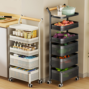 厨房置物架落地移动蔬菜零食旋转多层收纳柜冰箱侧超窄夹缝小推车
