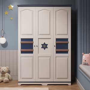 美式乡村全实木儿童衣柜男孩三门衣橱小户型收纳储物柜子卧室家具