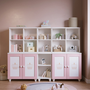 简约美式全实木公主房书柜书架带门自由组合儿童家用女孩储物木柜