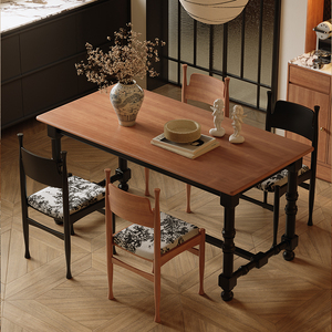 全实木餐桌餐椅组合法式复古饭桌美式轻奢大板桌中古客厅家用餐桌