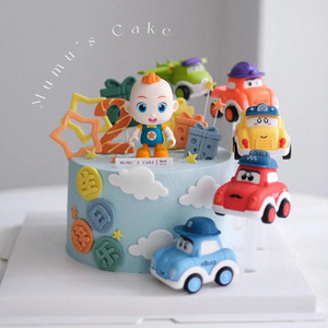 卡通宝贝蛋糕装饰 网红巴士回力汽车小男孩儿童生日蛋糕摆件插件