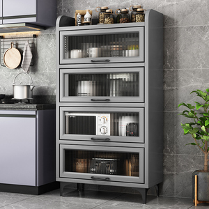 厨房置物架落地多层多功能餐边柜带门橱柜碗筷盘碟锅具收纳储物柜