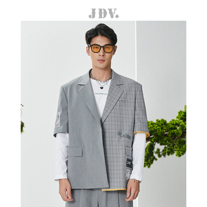 JDV男装商场同款夏季新款格纹短袖西服宽松西装休闲外套SMS2032