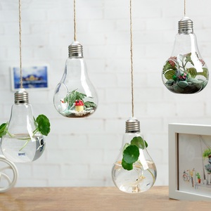 悬挂灯泡欧式创意玻璃透明水培花瓶玻璃花器 现代客厅装饰小花瓶