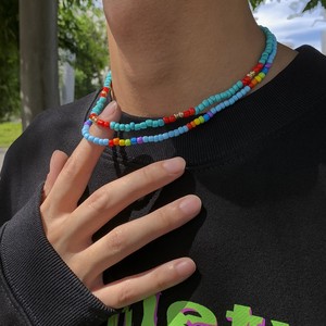 欧美式百搭男士米珠串珠拼色项链嘻哈波西米亚风欧美高街配饰女潮