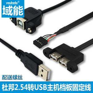 域能 可固定主板9孔转双USB母头带耳朵螺丝扩展挡板2.54MM杜邦端子4pin转方口打印母头5PIN对USB公数据连接线