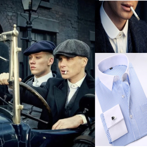 浴血黑帮衬衣潮竖条纹剃刀党谢尔比衬衫商务法式衬衫男长袖修身潮