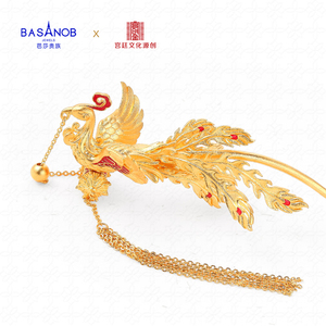 古法黄金纯金流苏凤凰发钗女结婚金钗足金中式发簪送女儿生日凤簪