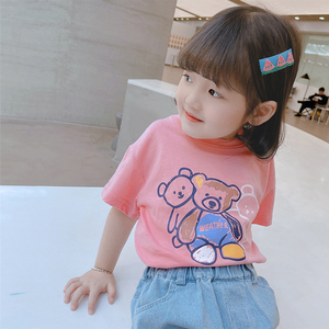 女童夏装2024年新款纯棉儿童短袖T恤小童上衣女宝宝洋气韩版童装