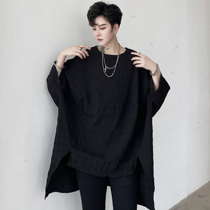 夏设计感小众上衣韩版潮流不规则t恤宽松发型师潮牌ins男装蝙蝠衫