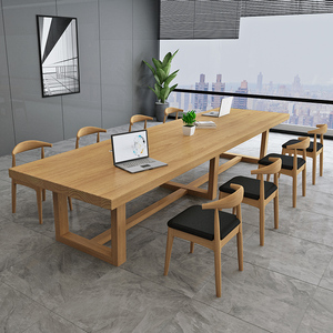 纯实木会议桌办公室工作台8人办公桌员工电脑桌椅组合长条工作桌