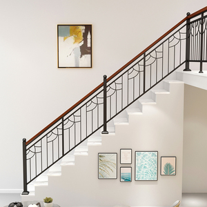 现代简约铁艺楼梯扶手护栏家用阳台阁楼室内复式公寓黑色围栏栏杆