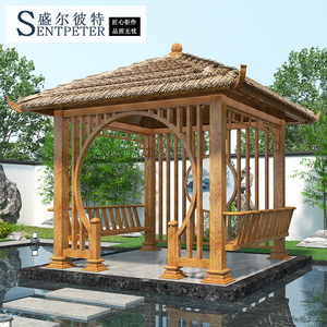 茅草凉亭仿古建景区庭院花园休闲四六角户外定制铝合金景观亭子