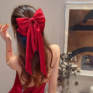 新娘红色蝴蝶结飘带发夹中国风后脑勺大号复古弹簧夹敬酒服发饰女