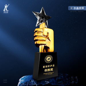 中国好声音金属奖杯定制 五角星水晶奖杯 校园十佳歌手唱歌奖杯