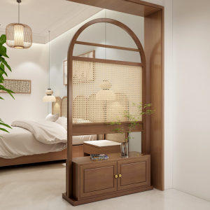 中式实木家用卧室遮挡屏风隔断玄关鞋柜子装饰藤编织座屏简约现代