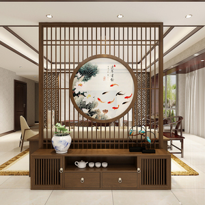 00清雅斋家居淘宝定制新中式玄关入户进门大厅隔断墙电视柜遮挡客厅