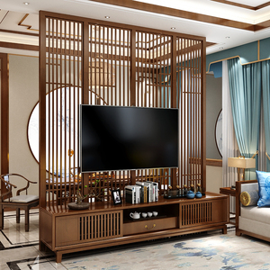 新中式实木屏风隔断客厅家用电视柜挡煞玄关木条装饰墙家用小户型