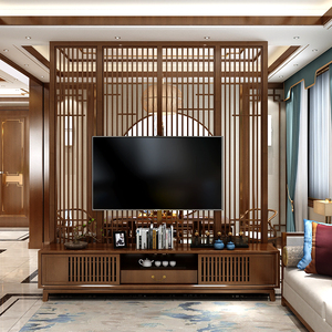 新中式实木屏风隔断客厅家用电视柜挡煞玄关木条装饰墙家用小户型