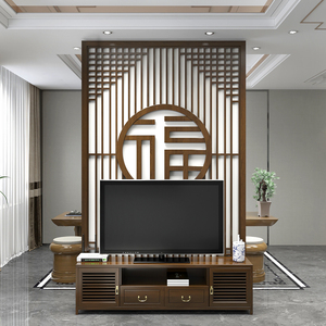 新中式实木沙发背景墙电视柜子屏风隔断客厅家用玄关装饰简约现代