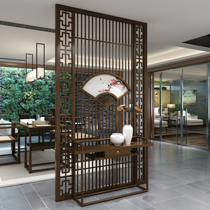新中式实木屏风隔断客厅玄关禅意窄玄关桌佛案台栅栏镂空遮挡家用