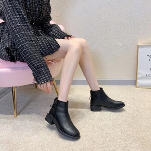 温州女鞋杜米亚真皮马丁靴女2020秋冬扣件搭扣后尾拉链百搭短靴