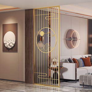 轻奢不锈钢金属铁艺屏风隔断客厅新中式现代简约入户玄关花格镂空