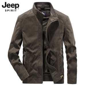 jeep吉普外套男士春季新款中年爸爸立领水洗茄克男式休闲运动夹克