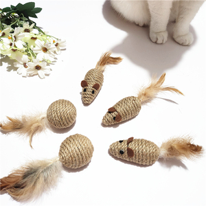 【20元包邮】猫玩具自然色剑麻老鼠羽毛球麻绳球自嗨啃咬磨牙互动