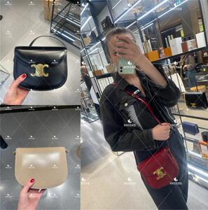 celine思琳 英国代购22新款女士双c金色锁扣光面小牛皮单肩斜挎包