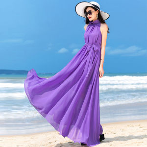 波西米亚沙滩连衣裙女超长款气质飘逸雪纺大摆长裙夏季到脚踝超仙