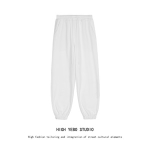 hiphop白色卫裤男女潮牌美式运动街舞休闲裤子宽松直筒垂感束脚裤