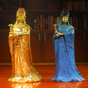 纯铜贴金妈祖神像摆件家用供奉天上圣母海神湄洲妈祖娘娘像保平安
