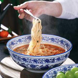 中式家用青花瓷螺狮粉碗陶瓷吃面碗牛肉面汤碗拉面专用商用大餐具