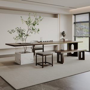 新中式茶桌椅组合实木大板现代功夫泡茶桌商务茶台办公室茶室禅意