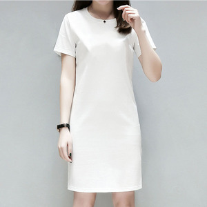 纯棉中长款T恤女短袖显瘦夏天吊带裙的内搭纯色白色修身弹力打底