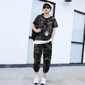 迷彩服套装女夏季宽松显瘦休闲裤子时尚洋气薄款上衣运动两件套潮