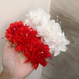 林梦复古80年代港风头花新娘婚纱配饰发饰花朵红色绢花百搭