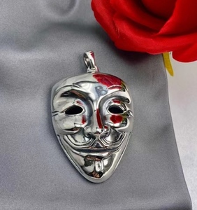 正品纯银925复古v字怪客仇杀队鬼个性男士项链高档男生小丑面具