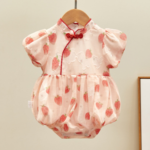 韩国婴儿满月连体衣女宝宝百天周岁礼服公主哈衣洋气爬服夏季衣服