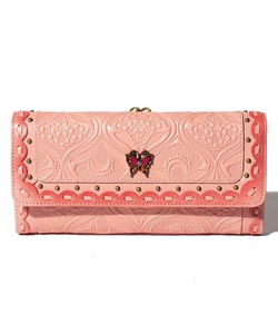 日本annasui安娜苏 雅致铆钉编织蝴蝶浮雕金属扣经典长款钱包